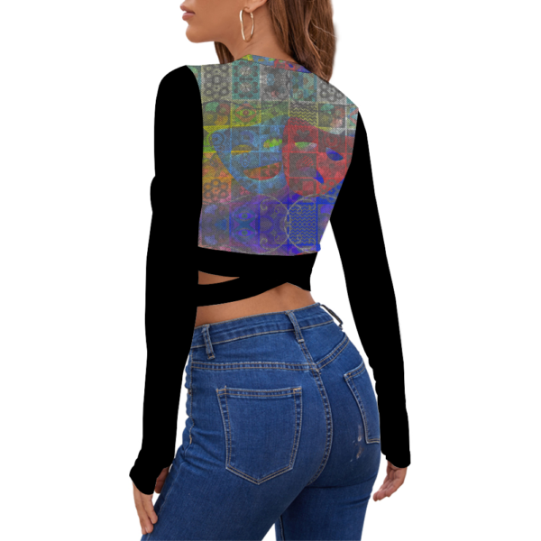 Joker 3 Strappy Long Sleeve Cropped Black Top - Image 2