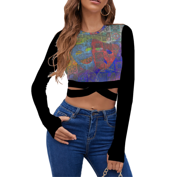 Joker 3 Strappy Long Sleeve Cropped Black Top